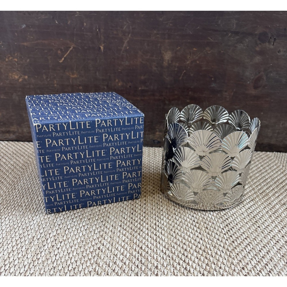 PARTYLITE SEASHELLS METAL JAR CANDLE HOLDER  HOME DECOR
